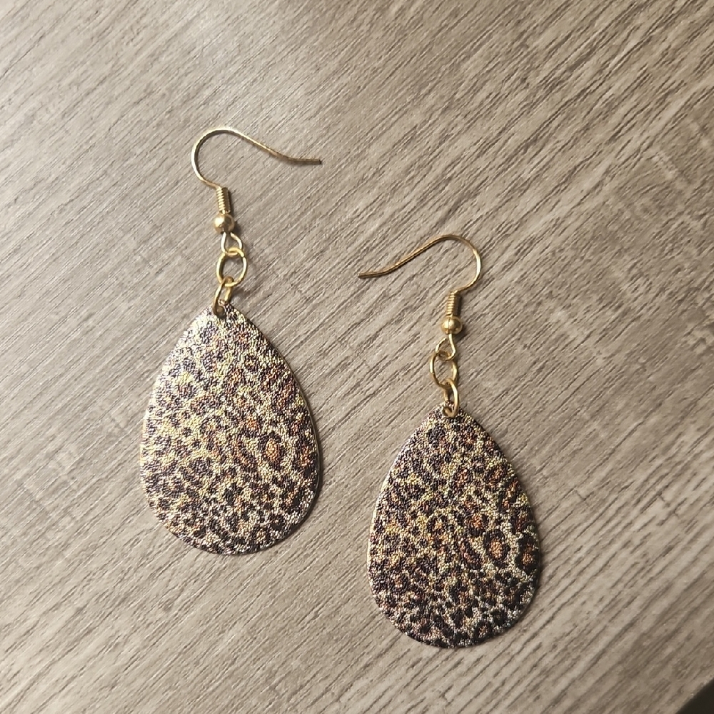 Pigness & Company Leopard Print Teardrop Earrings with Gold Accents